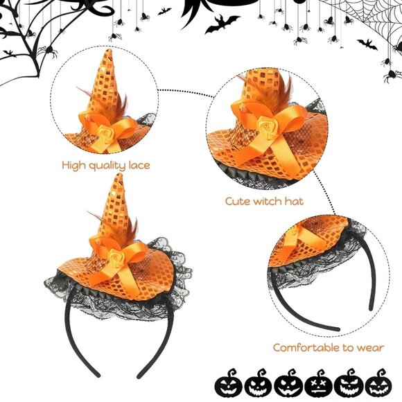 Hallowmas Headband Elegant Witch Hat Flower Design Hair Accessories for Women Or - Picture 3 of 6